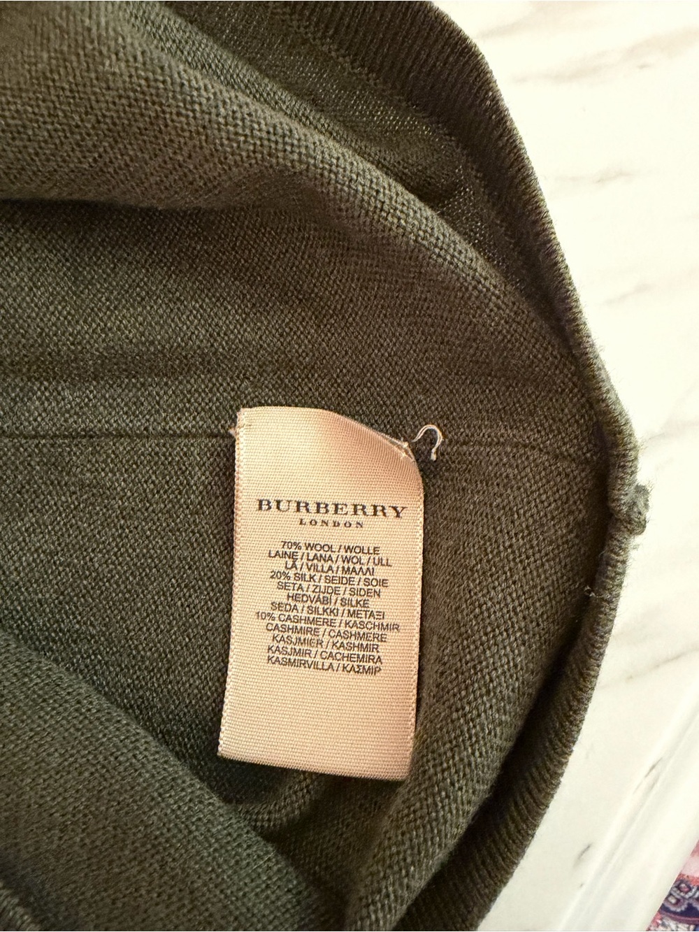 Burberry London Wool Silk Cashmere Olive Green Ribbed Knit Sweater Small - Picture 4 of 9